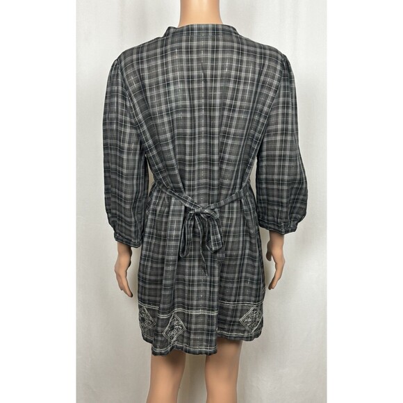 New York & Company Women’s Size Large Plaid Button Front Tie Back Tunic Top - Picture 2 of 8